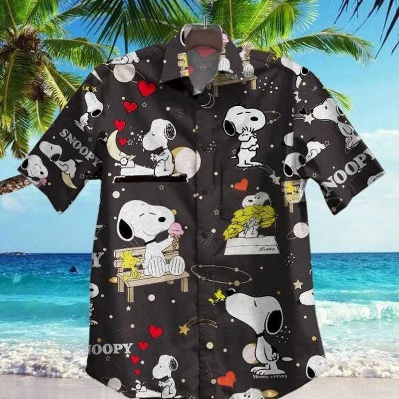 Snoopy Vi Graphic Print Short Sleeve Hawaiian Shirt 42