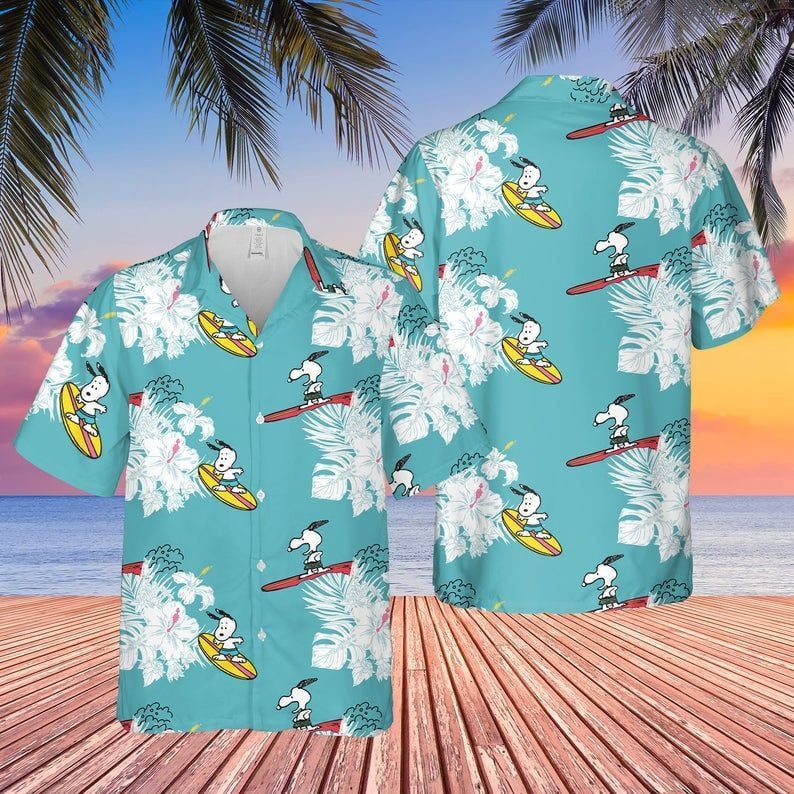 Snoopy Surfing Summe Cartoon Peanuts For Men And Women Graphic Print Short Sleeve Hawaiian Casual Shirt 51