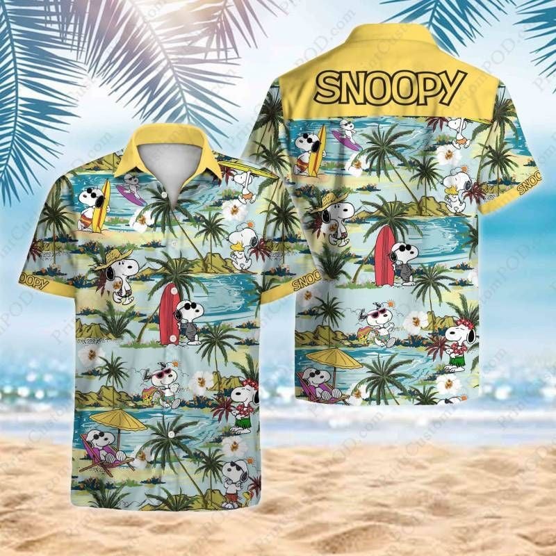 Snoopy Hawaiian Graphic Print Short Sleeve Hawaiian Casual Shirt 77