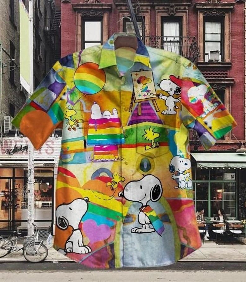 Lgbt Snoopy And Woodstock Cartoon Peanuts Graphic Print Short Sleeve Hawaiian Casual Shirt 49