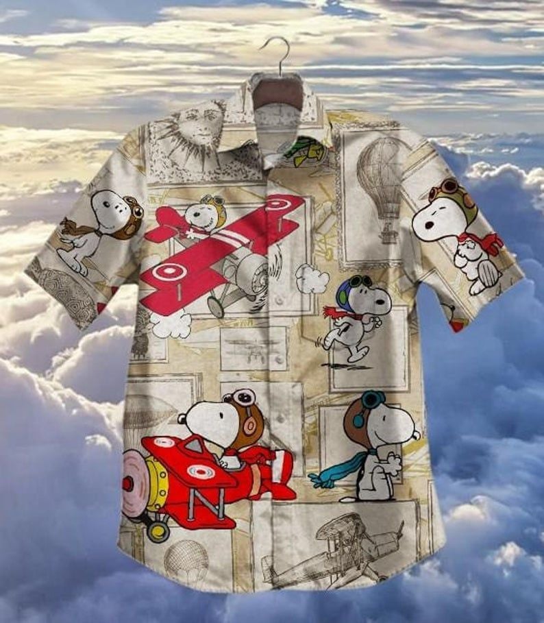 Snoopy Airplane Cartoon Peanuts For Men And Women Graphic Print Short Sleeve Hawaiian Casual Shirt 54