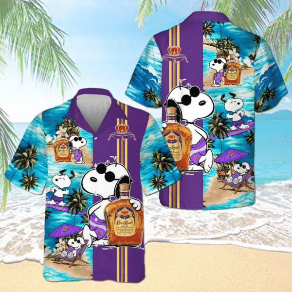 Crown Royal Snoopy 6 Graphic Print Short Sleeve Hawaiian Casual Shirt 351