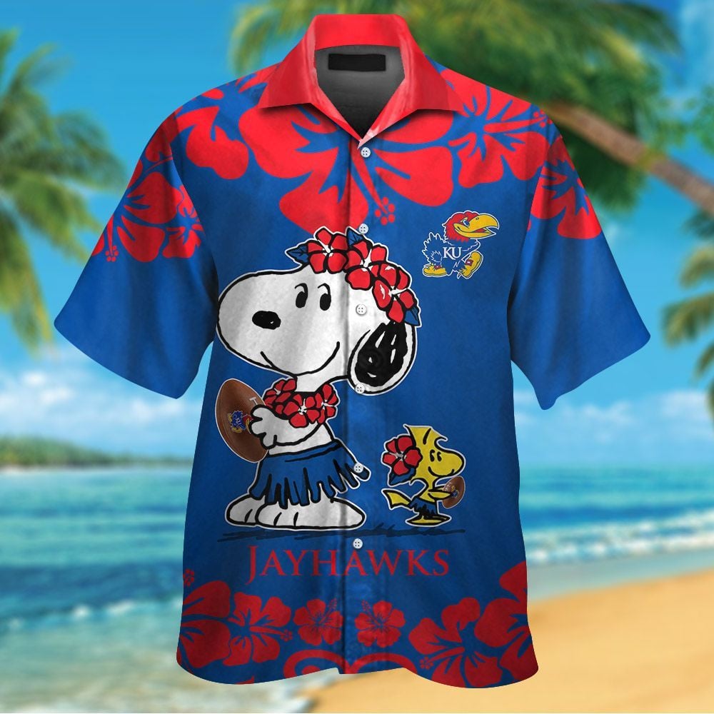 Kansas Jayhawks & Snoopy Short Sleeve Button Up Tropical Aloha Hawaiian Shirts For Men Women Ncaa