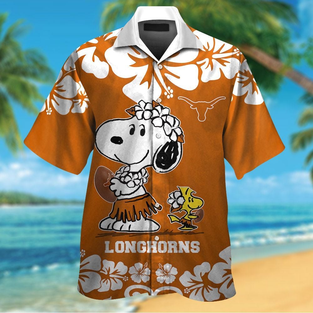 Texas Longhorns & Snoopy Short Sleeve Button Up Tropical Aloha Hawaiian Shirts For Men Women Ncaa