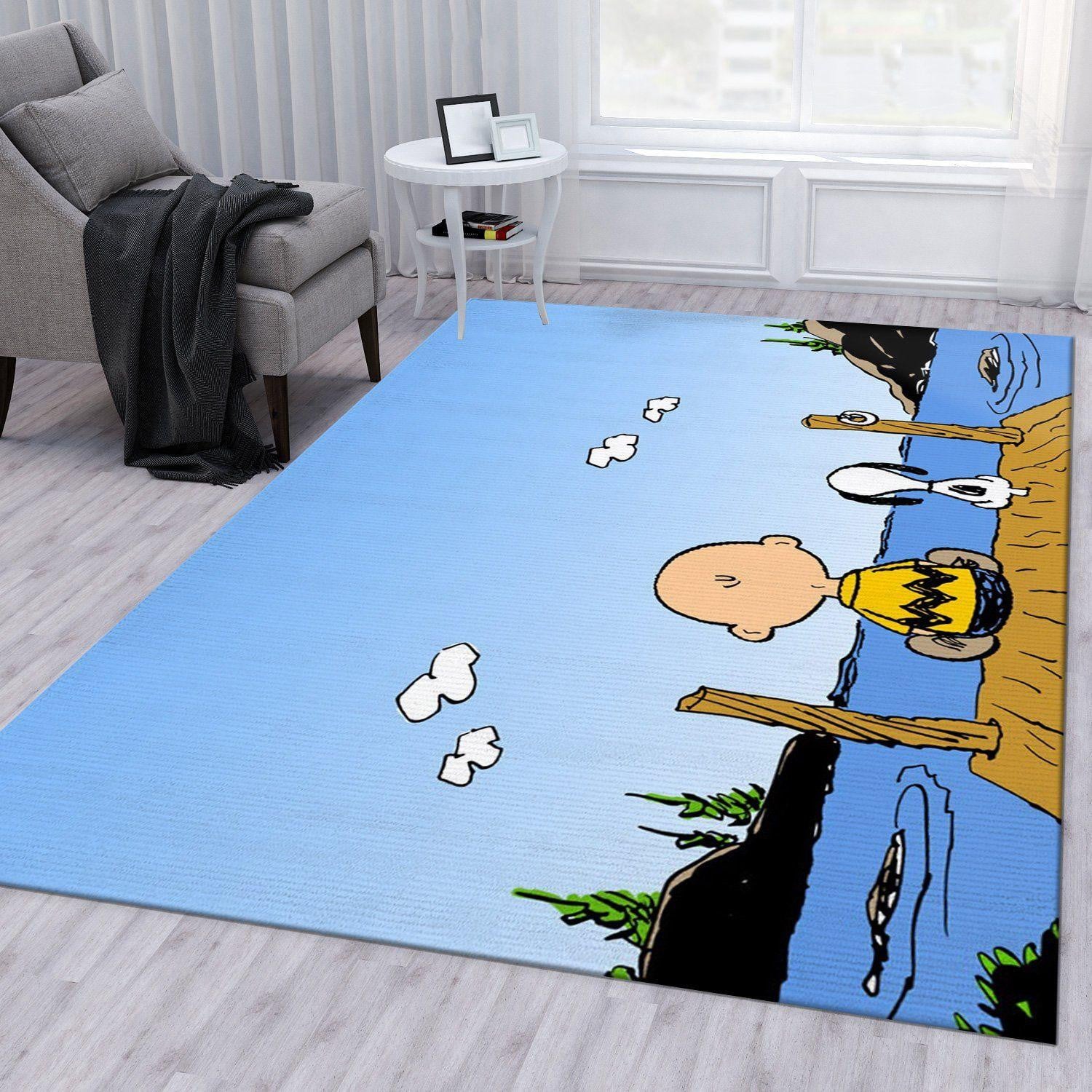 Snoopy And Charlie Brown Peanuts Cartoon Area Rug Living Room, Snoopy Gift For Fan Rug Home Decor Floor Decor