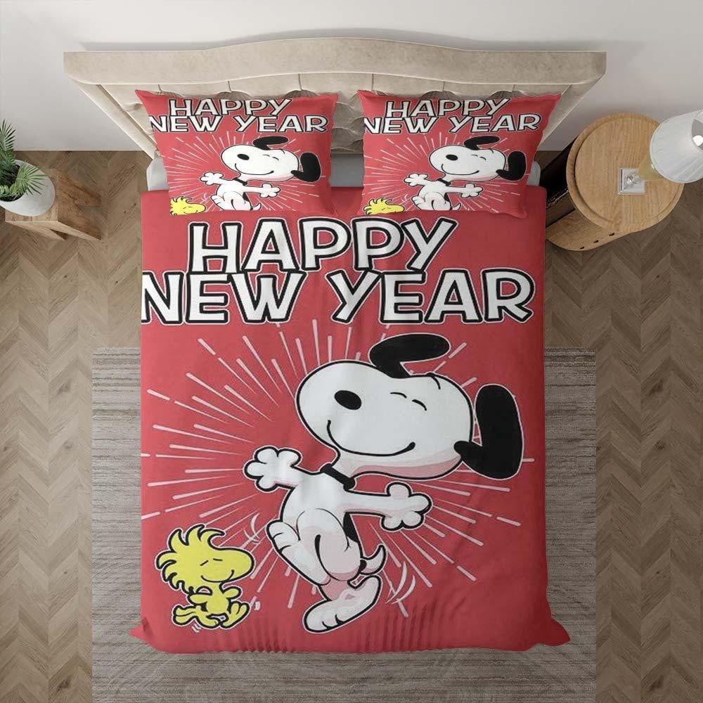 Snoopy The Peanuts Cartoon Happy New Year Fan Gift, Snoopy The Peanuts Duvet Quilt Bedding Set
