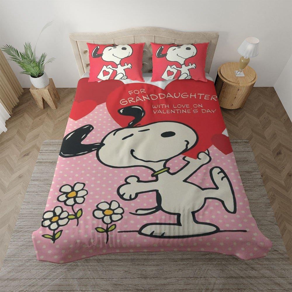 Custom Name Snoopy The Peanuts Gift For Fan, Happy Valentine's Day Gift, For Snoopy With Love On Valentine's Day Duvet Quilt Bedding Set