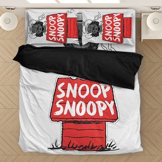 Snoopy Parody Snoop Dogg Minimalist White Duvet Quilt Bedding Set