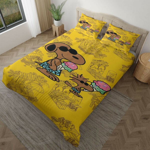 Snoopy And Woodstock Cream Hawaiian Peanuts Cartoon Fan Gift,snoopy Hawaiian Duvet Quilt Bedding Set 1305