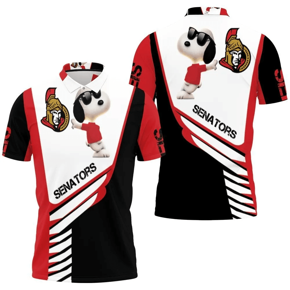 Mens & Womens Ottawa Senators Snoopy For Fans 3D All Over Print Polo Shirt
