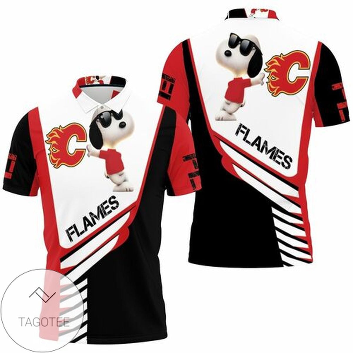 Mens & Womens Calgary Flames Snoopy For Fans 3d All Over Print Polo Shirt