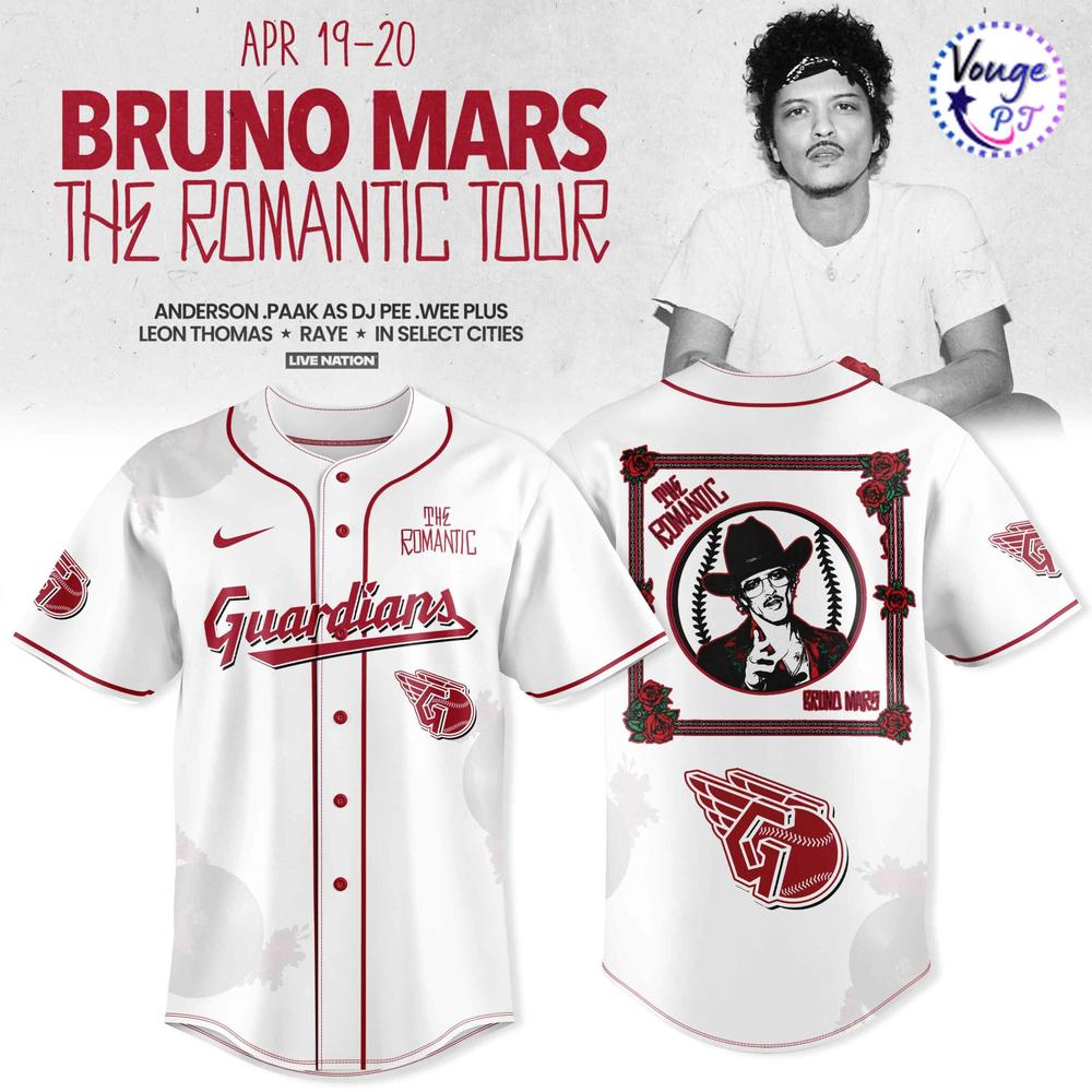 Cleveland Guardians x Bruno Mars – The Romantic Tour 2026 Baseball Jersey 