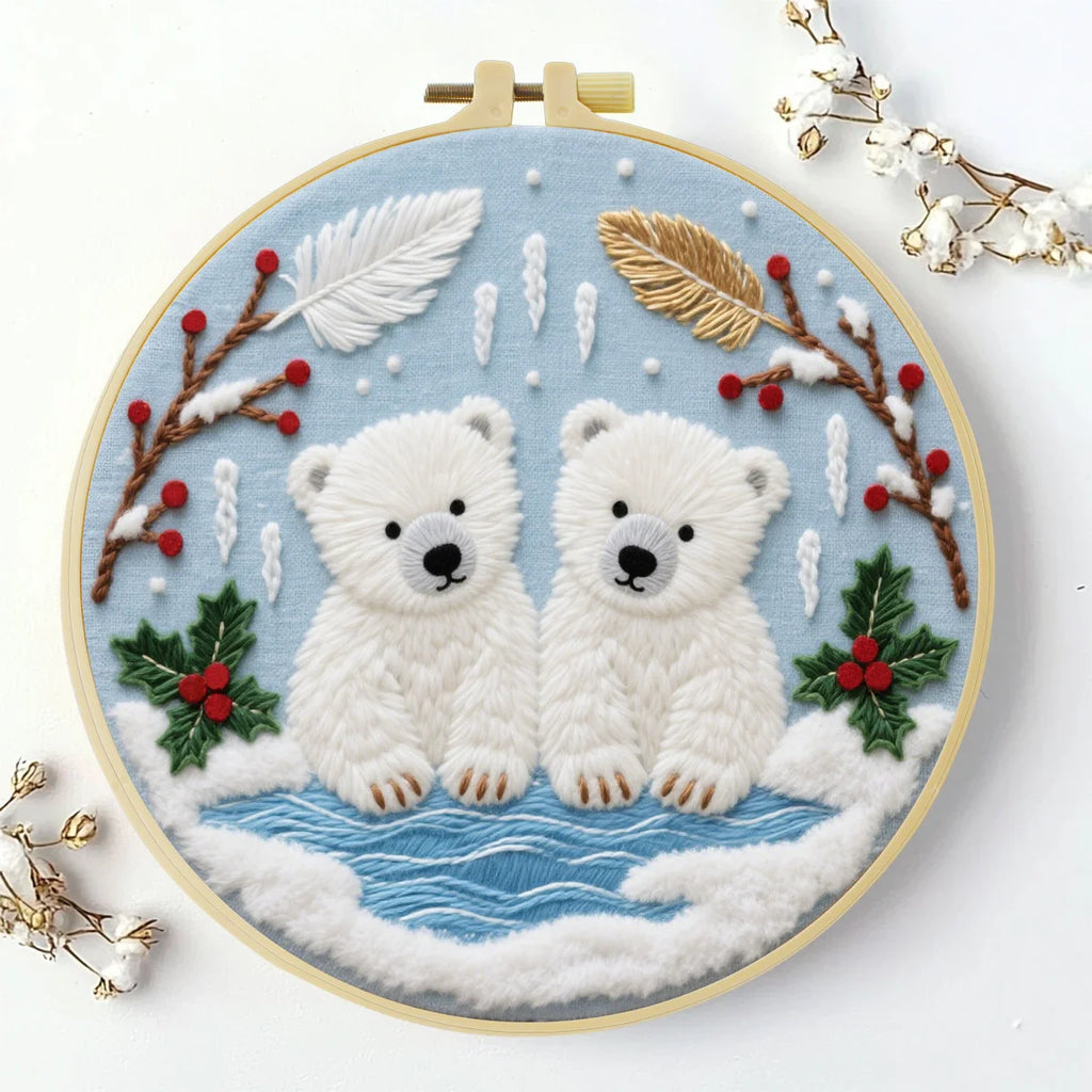 1pc 20X20CM/15X15CM 7.87/6.3inch Polar bear Embroidery Starter Kit DIY kit DIY embroidery kit manualidades Sewing Art Needle Art
