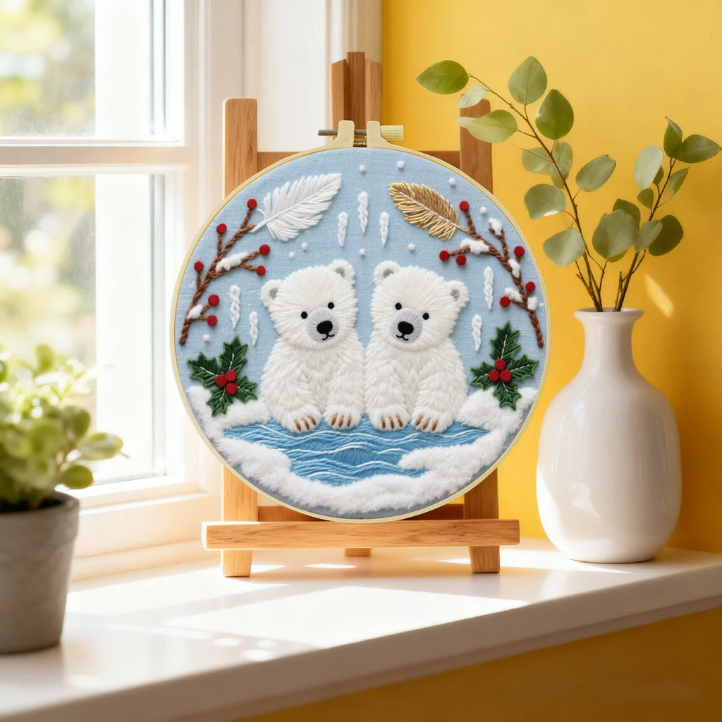 1pc 20X20CM/15X15CM 7.87/6.3inch Polar bear Embroidery Starter Kit DIY kit DIY embroidery kit manualidades Sewing Art Needle Art