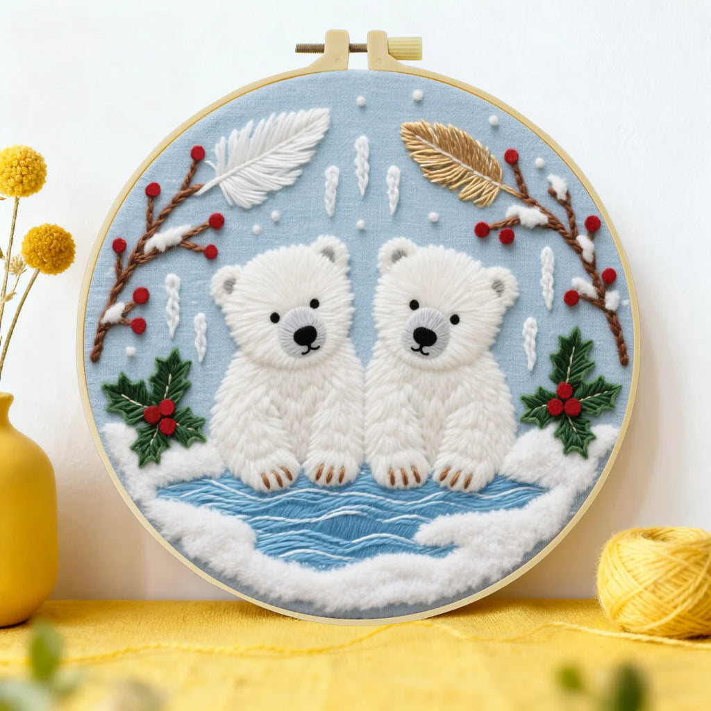1pc 20X20CM/15X15CM 7.87/6.3inch Polar bear Embroidery Starter Kit DIY kit DIY embroidery kit manualidades Sewing Art Needle Art