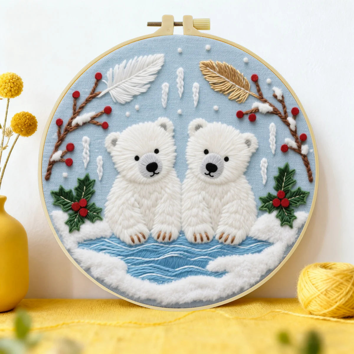 1pc 20X20CM/15X15CM 7.87/6.3inch Polar bear Embroidery Starter Kit DIY kit DIY embroidery kit manualidades Sewing Art Needle Art