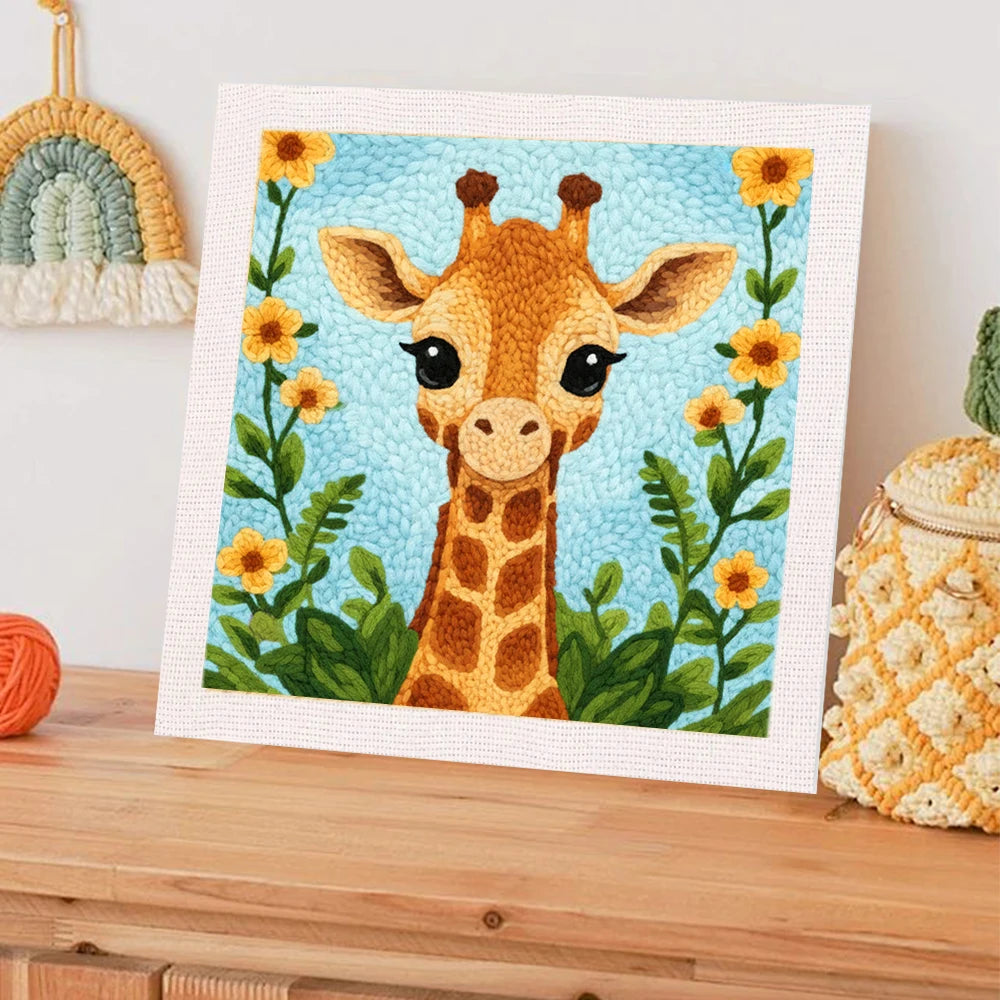 25x25cm Punch Needle Embroidery Starter Kits giraffe Pattern for Adults Beginners Handcraft Punch Needle Kits Embroidery Sewing