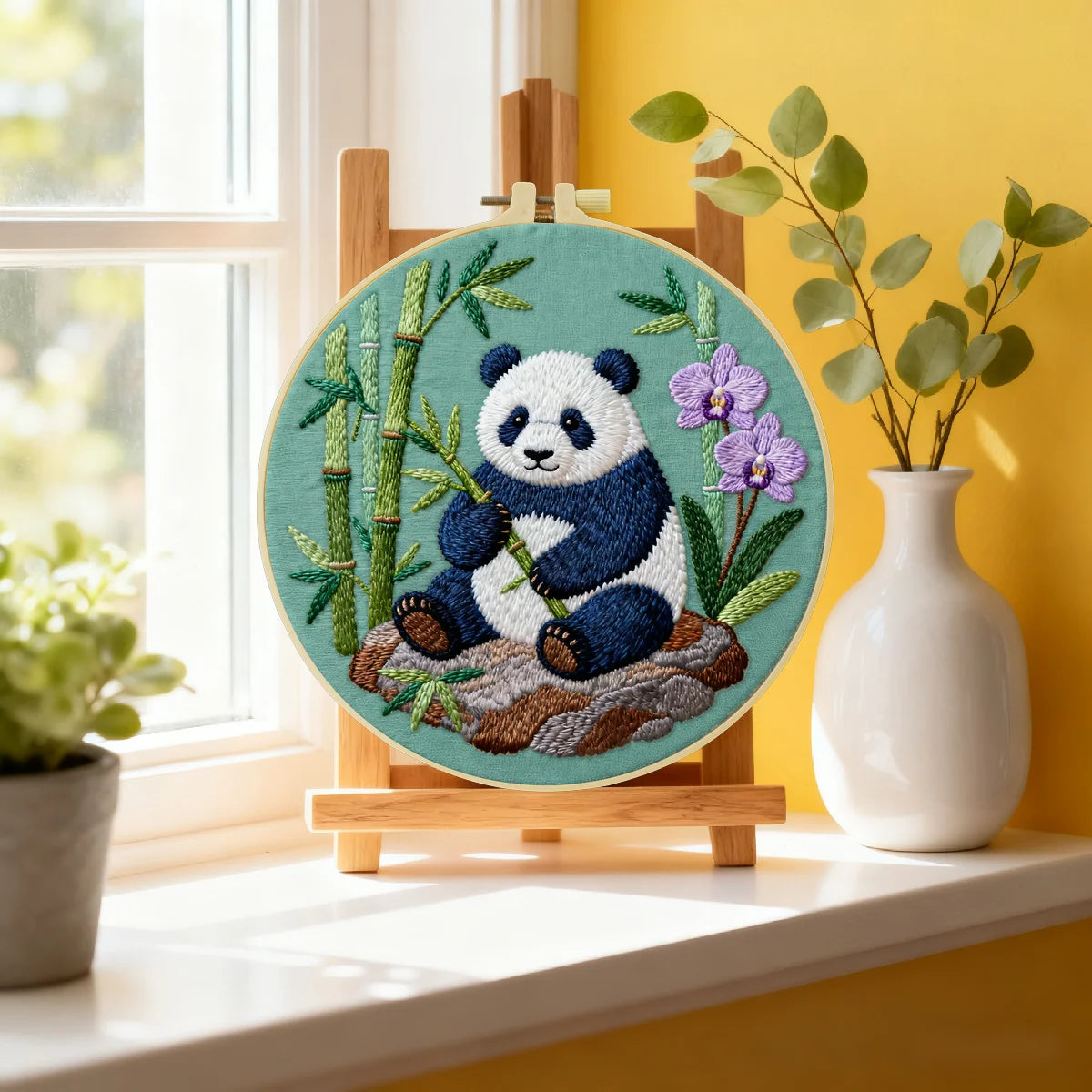 1pc 20X20CM/15X15CM 7.87/6.3inch Panda Embroidery Starter Kit DIY kit DIY embroidery kit manualidades Home Decor Craft Painting