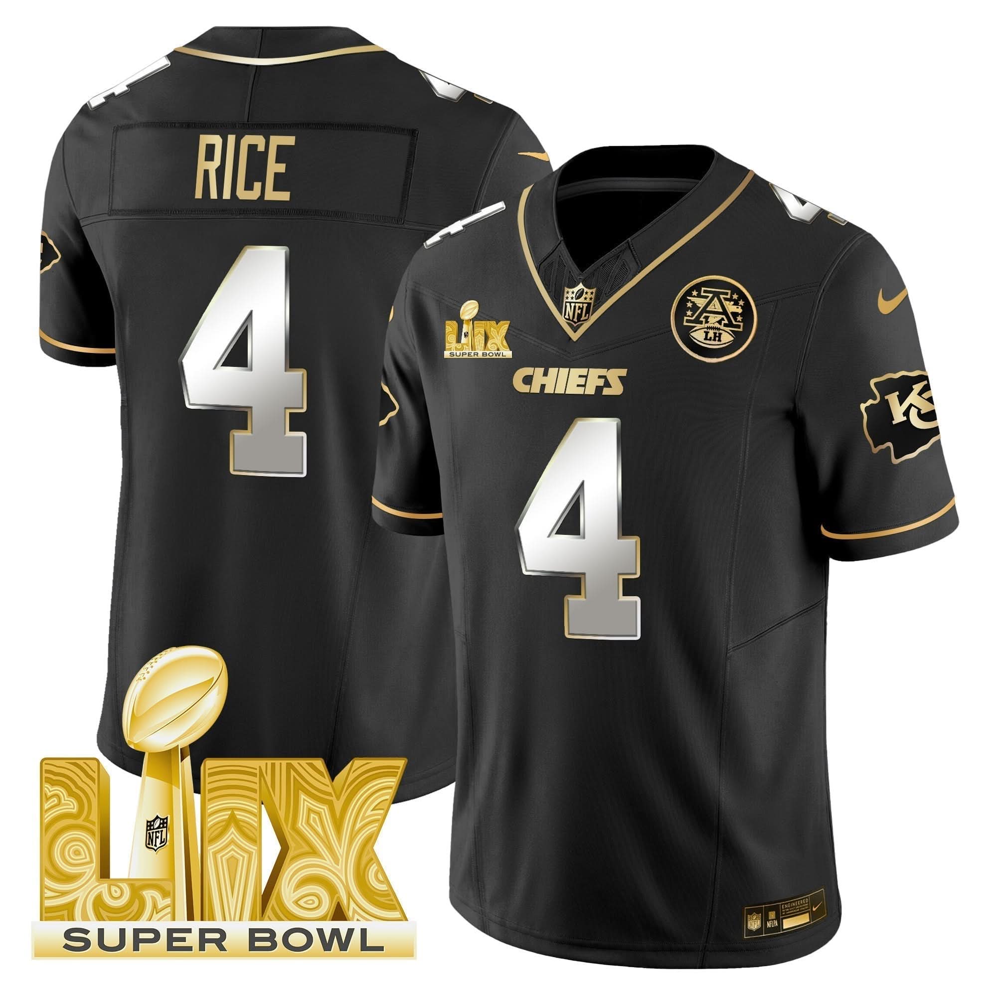 Chiefs Super Bowl LIX Patch Gold Vapor Limited Jersey - All Stitched