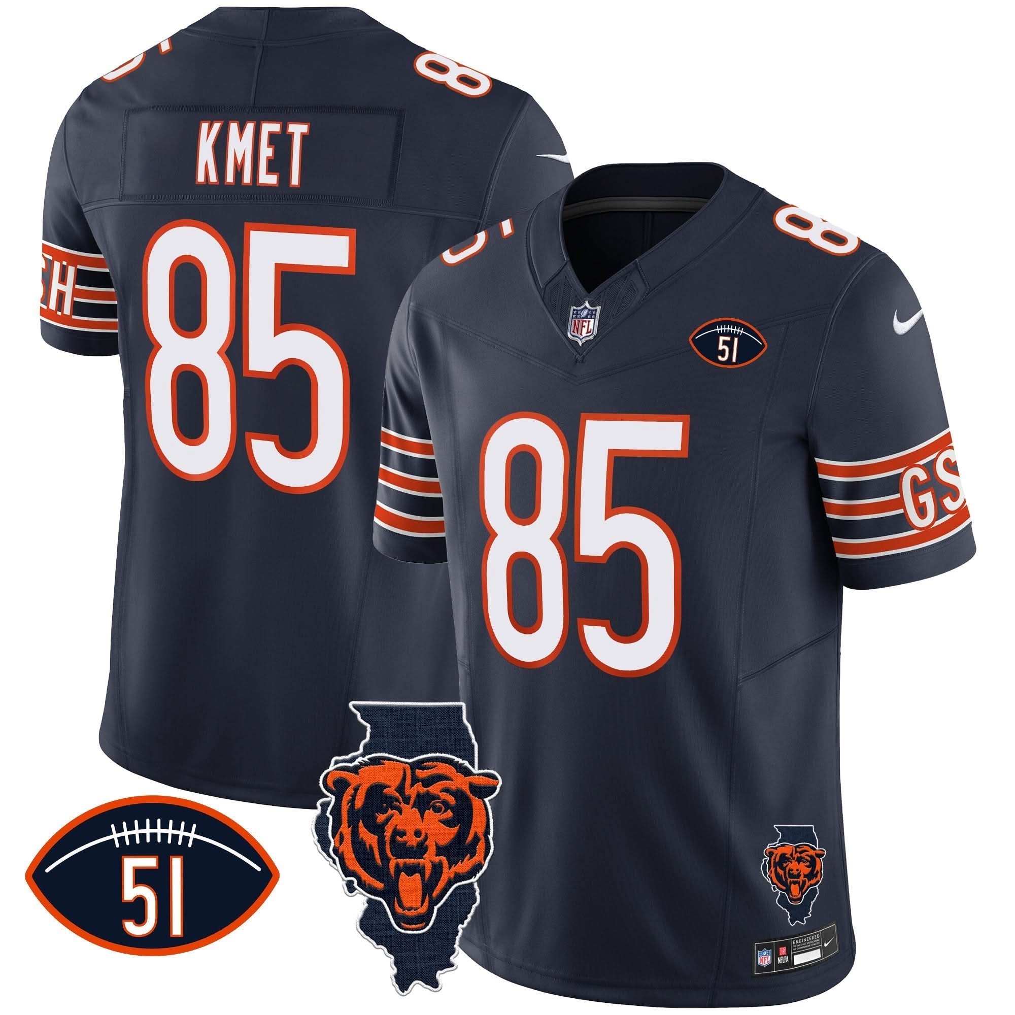 Bears Illinois Patch Vapor Jersey - All Stitched