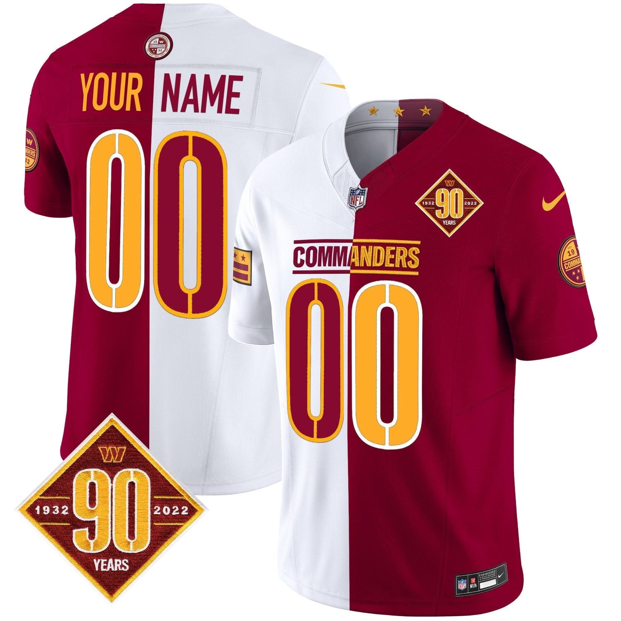 Washington Commanders 90th Anniversary Patch Vapor Limited Custom Jersey - All Stitched